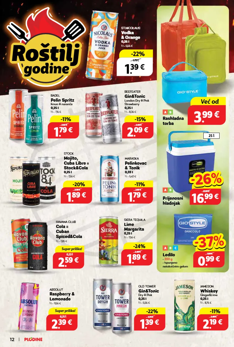 gin,hladnjak,limun,naranča,pelinkovac,rashladna torba,roštilj,vodka