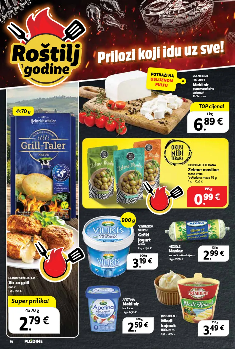 jogurt,kockice,maslac,masline,roštilj,sir