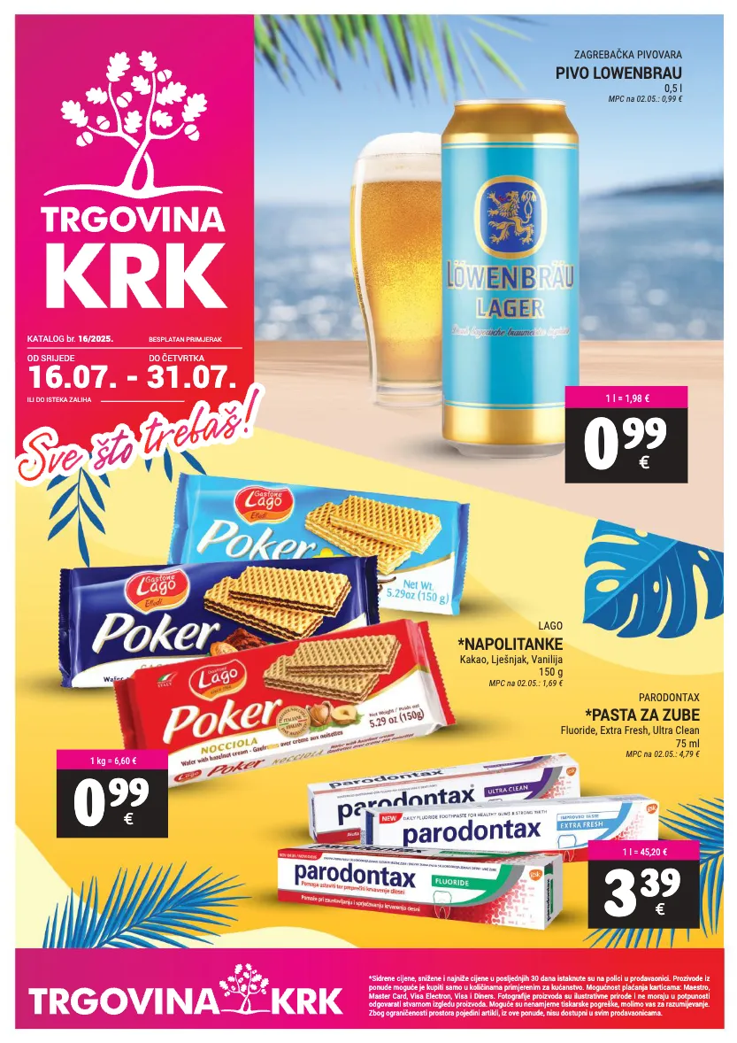 lješnjak,napolitanke,pasta za zube,pivo