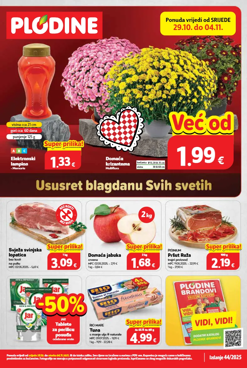 jabuka,lampion,lončanica,pršut,svinjska lopatica,tablete za perilicu posuđa,tuna