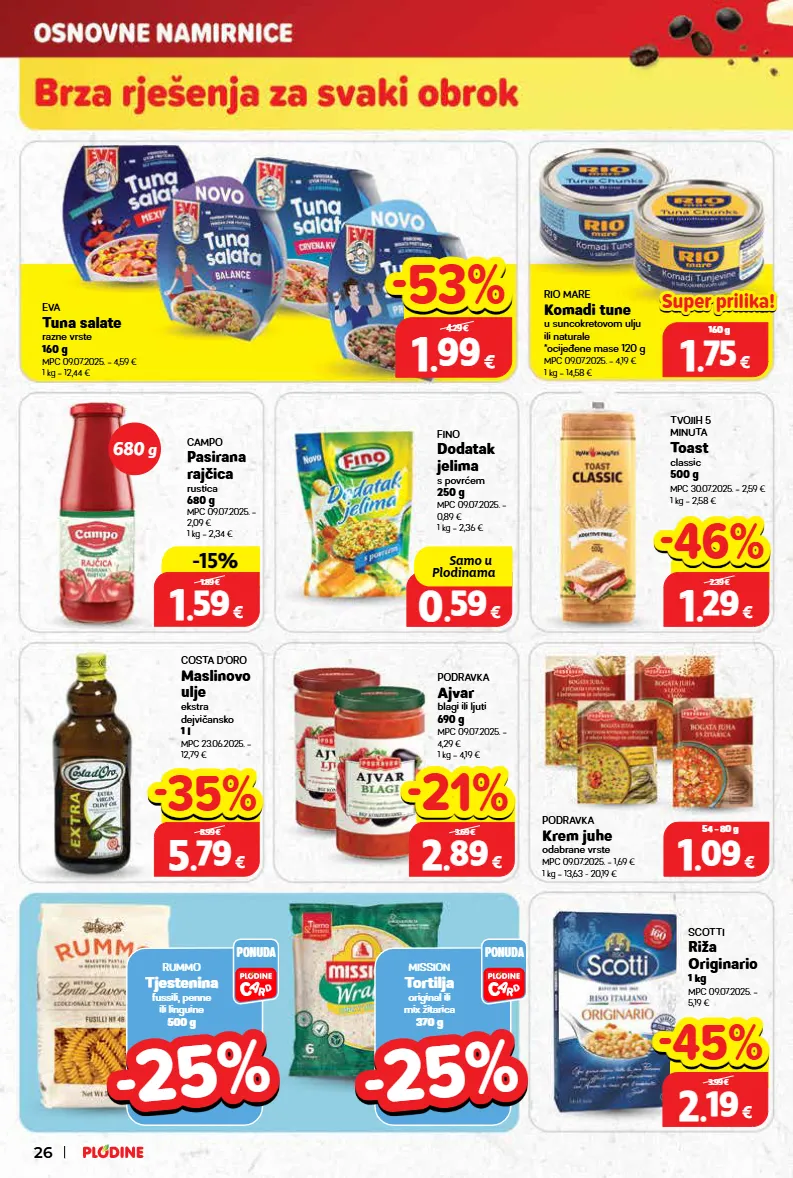 ajvar,maslinovo ulje,rajčica,riža,tjestenina,toast,tuna,ulje