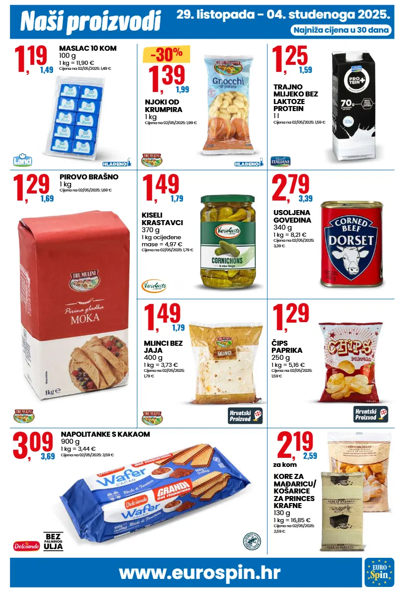 brašno,krastavci,maslac,mlijeko,napolitanke,njoki,paprika,trajno mlijeko