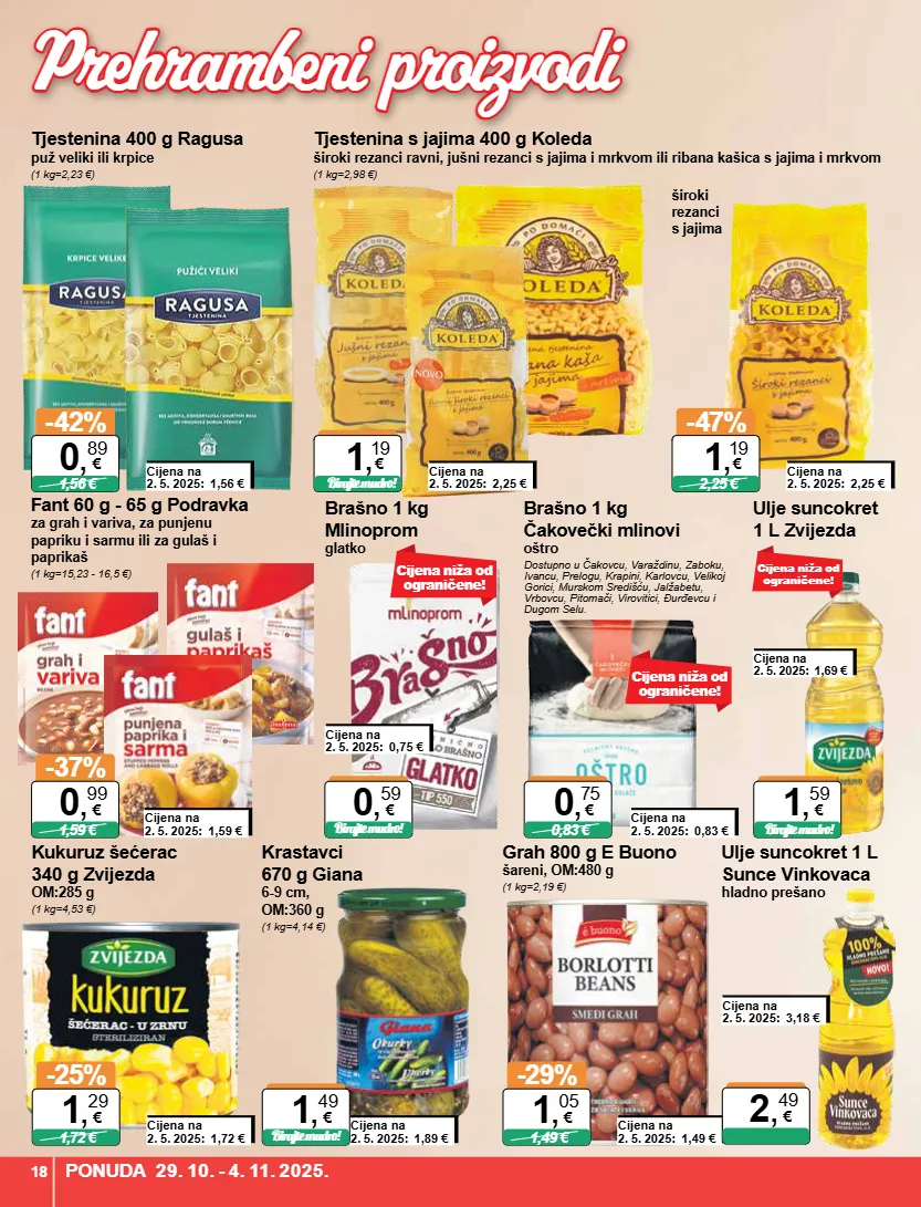 brašno,grah,krastavci,paprika,tjestenina,ulje