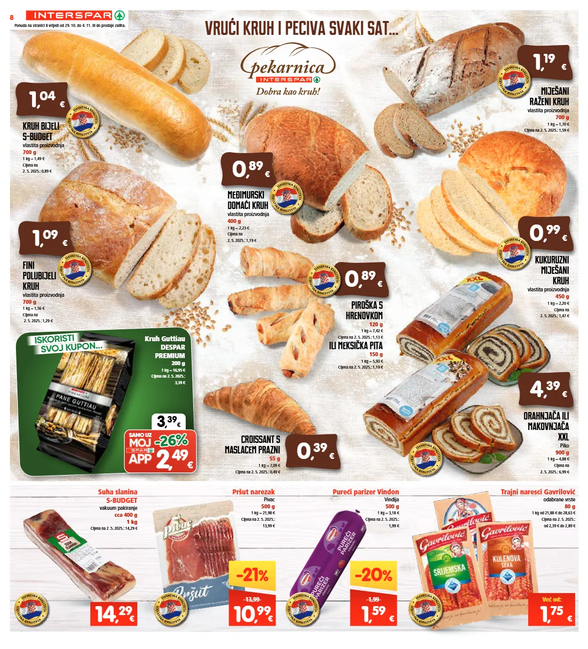 croissant,kruh,pršut