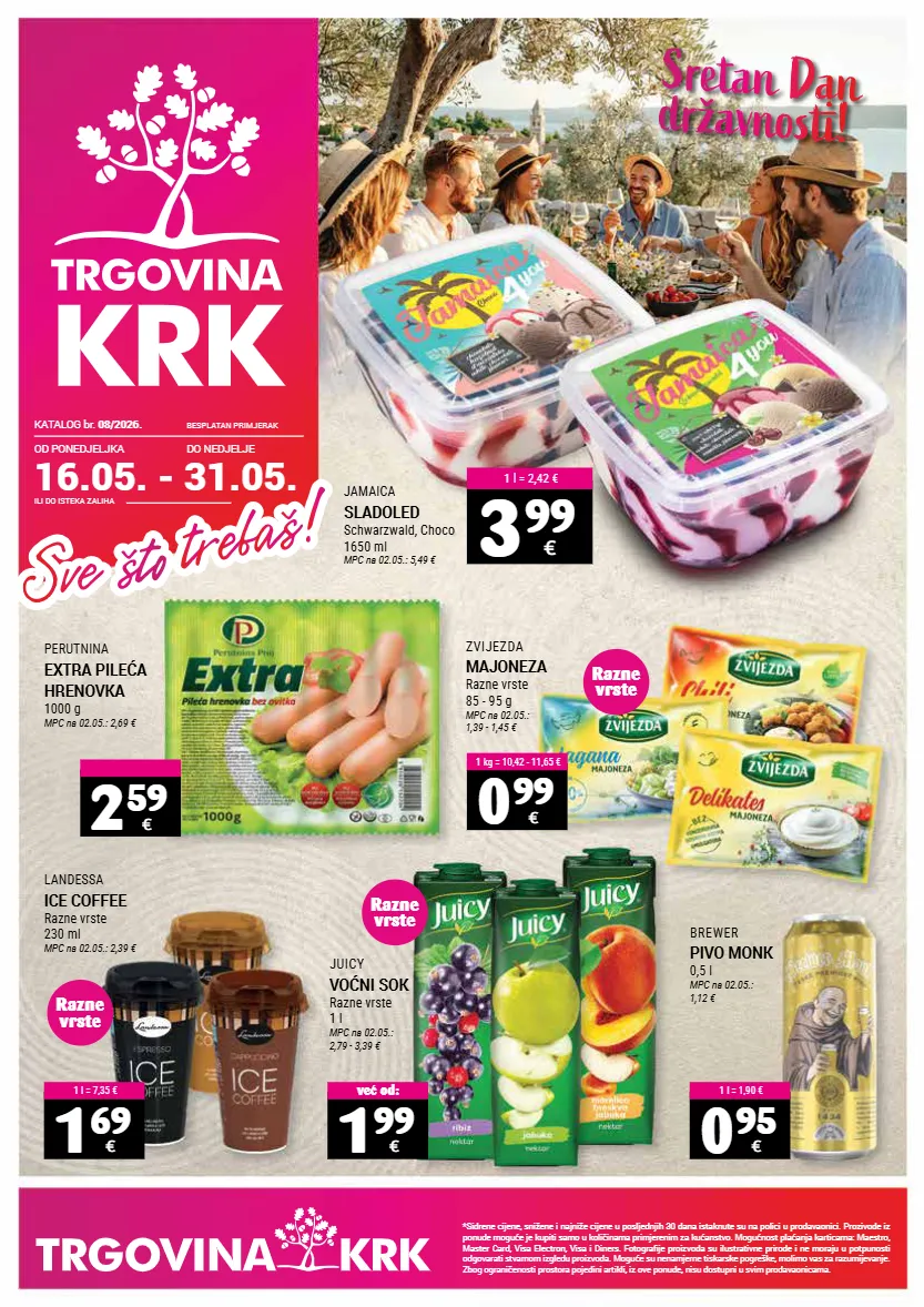 majoneza,voćni sok,sladoled,hrenovka,pivo