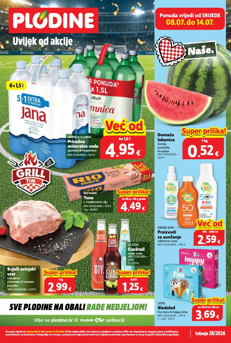 tuna,sladoled,lubenica,mineralna voda,svinjski vrat