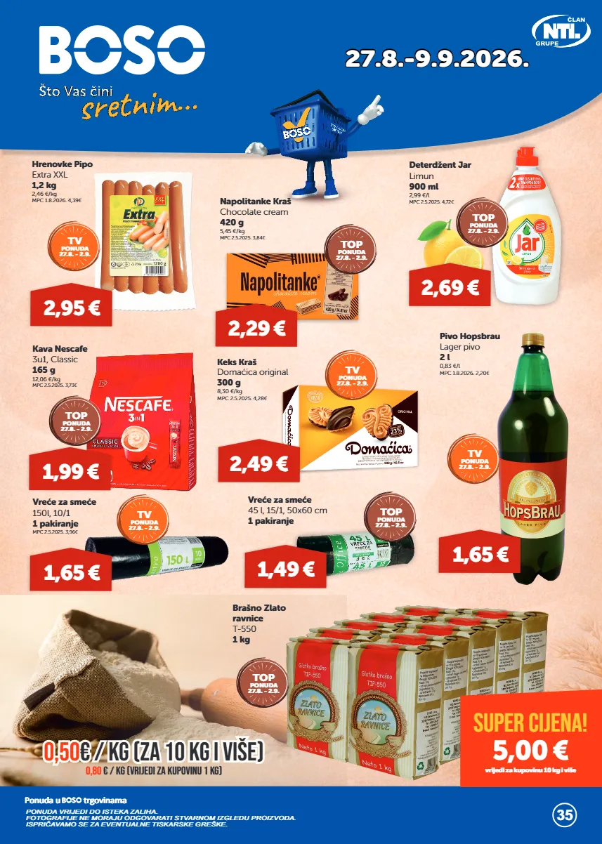 brašno,deterdžent,hrenovke,kava,limun,napolitanke,pivo,tv