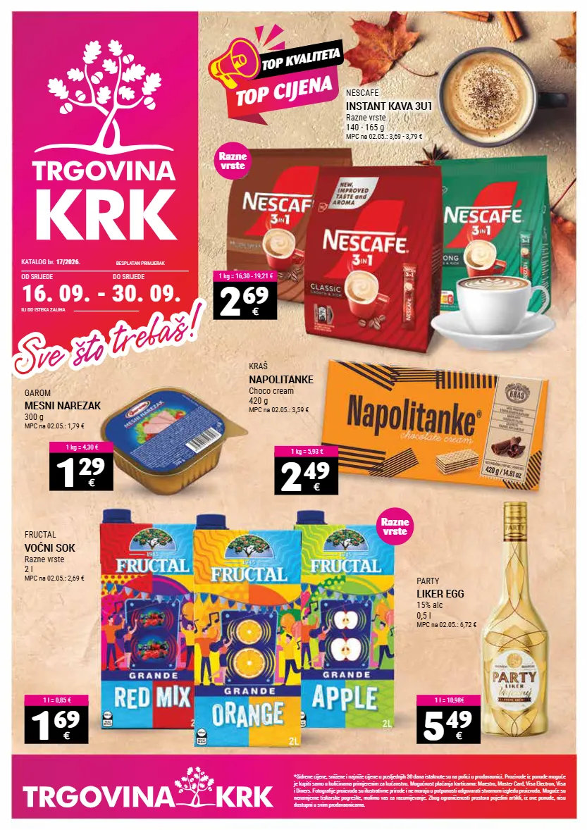 instant kava,kava,liker,mesni narezak,napolitanke,voćni sok